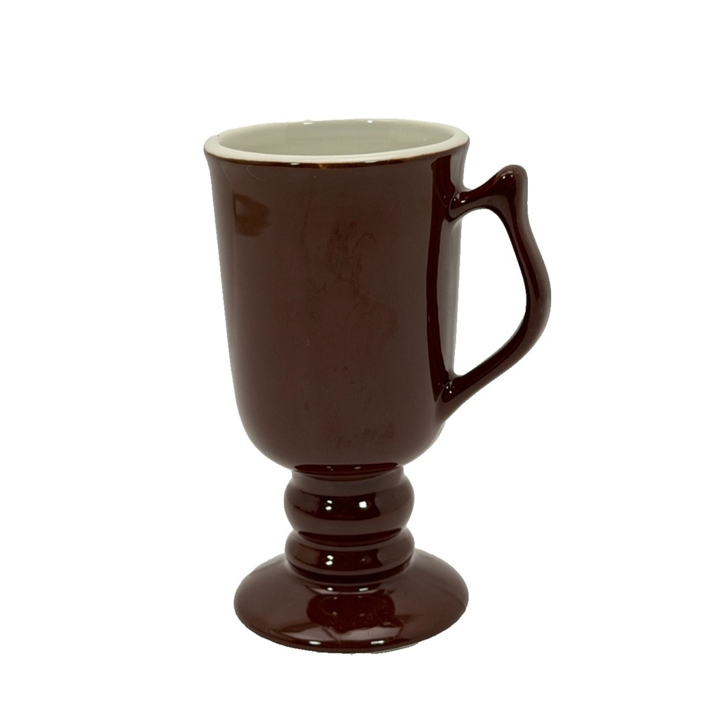 Vintage Hall China Brown Irish Coffee Pedestal Mug USA Made 1272 Ceramic Retro